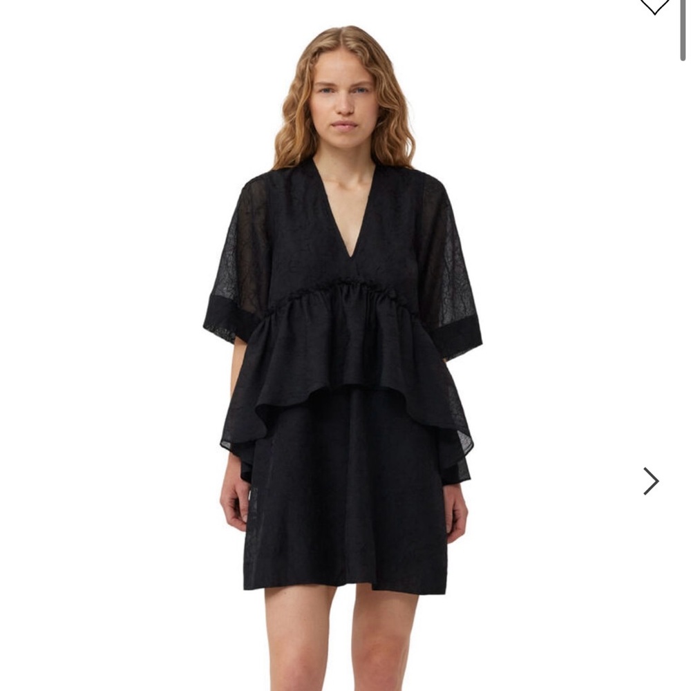 GANNI BLACK CRINKLED GEORGETTE FLOUNCE MINI DRESS 36 & 38 NWT